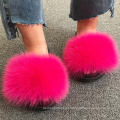 HJTX07 Wholesale Luxury Fluffy And Big Soft Real Fox Fur Slides For Women